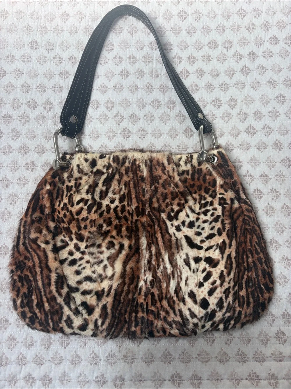 Vintage Calf Hair Leopard Print Shoulder Bag made in Italy
